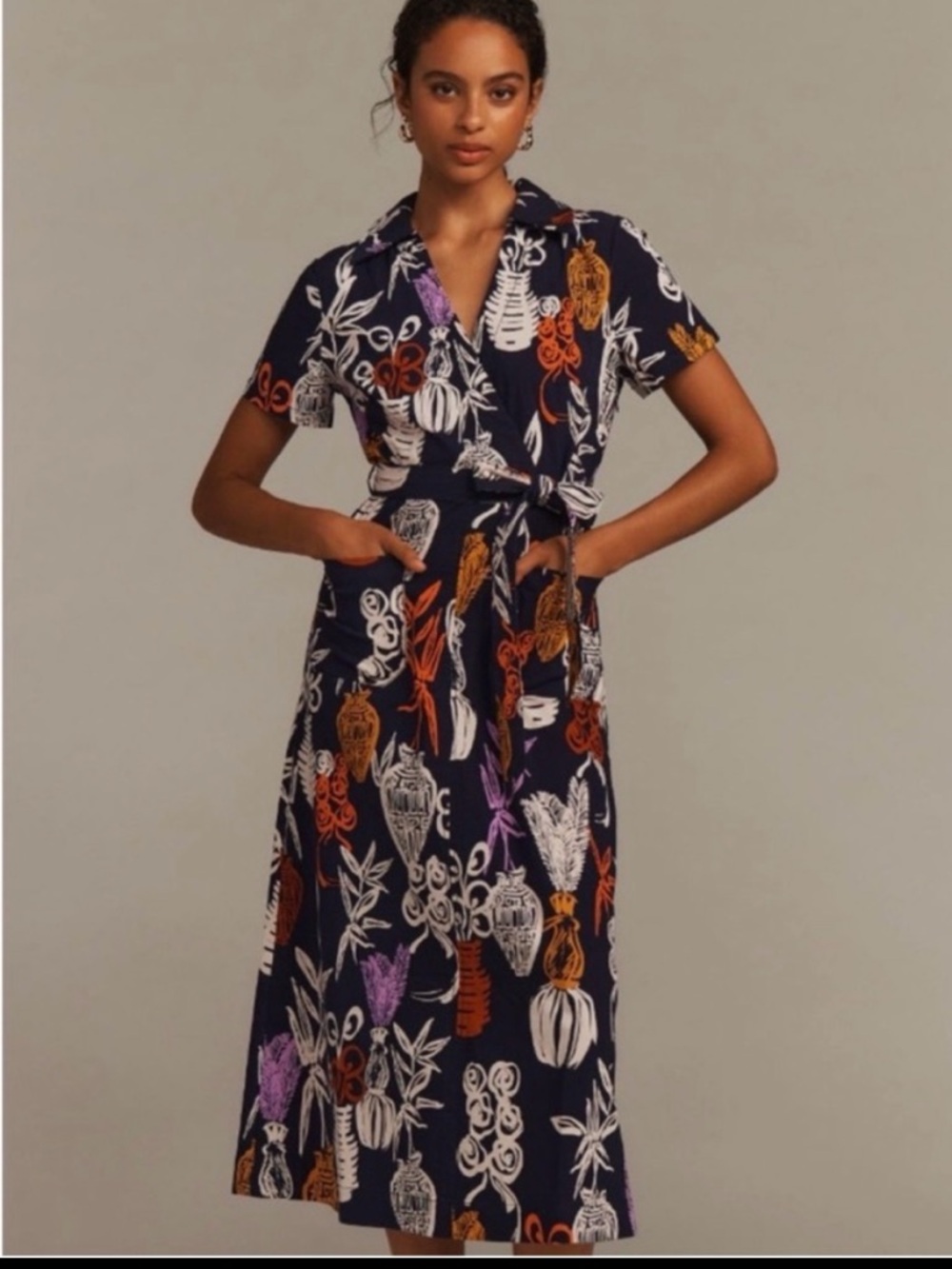 NWT Anthropologie Maeve Short-Sleeve Linen Tie-Waist Midi Dress XS